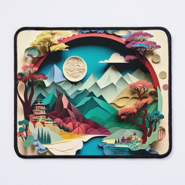 Item preview, trees and mountains scene, paper cut style designed and sold by artpapercuts.