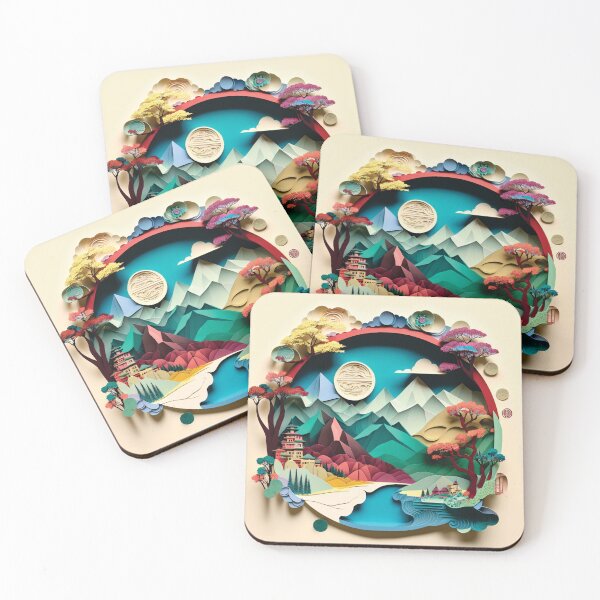 Item preview, trees and mountains scene, paper cut style designed and sold by artpapercuts.