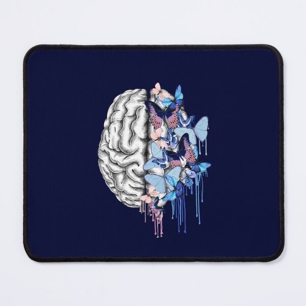 Item preview, Brain mental health psychology, Blue butterflies, watercolor art designed and sold by Collagedream.