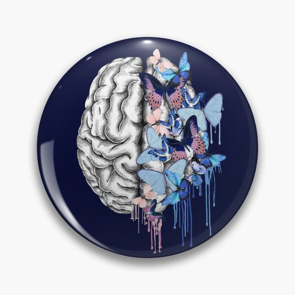Item preview, Brain mental health psychology, Blue butterflies,  watercolor art designed and sold by Collagedream.