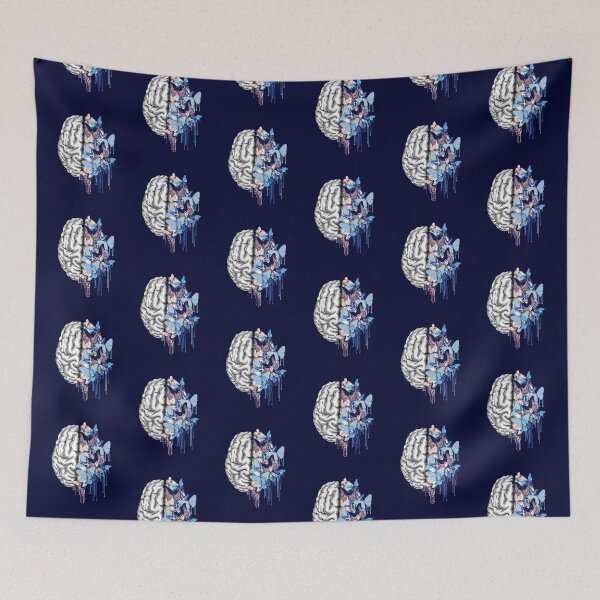 Item preview, Brain mental health psychology, Blue butterflies,  watercolor art designed and sold by Collagedream.