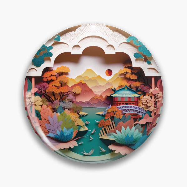 Item preview, japanese garden with mountains, paper cut style designed and sold by artpapercuts.