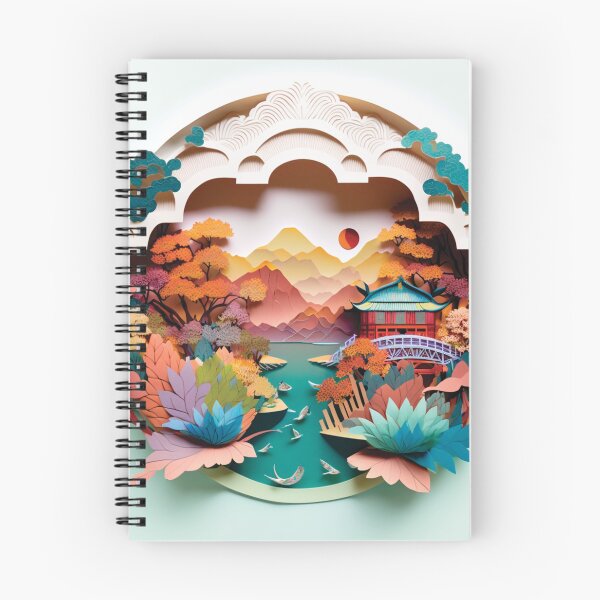 Item preview, japanese garden with mountains, paper cut style designed and sold by artpapercuts.