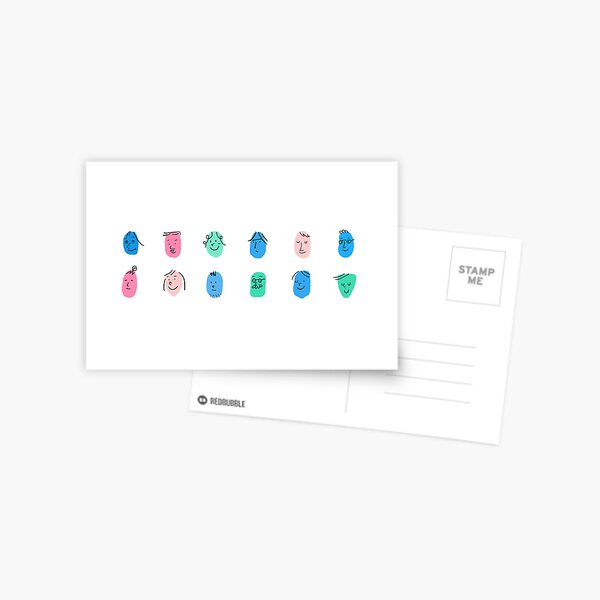 Colourful Faces illustration Postcard