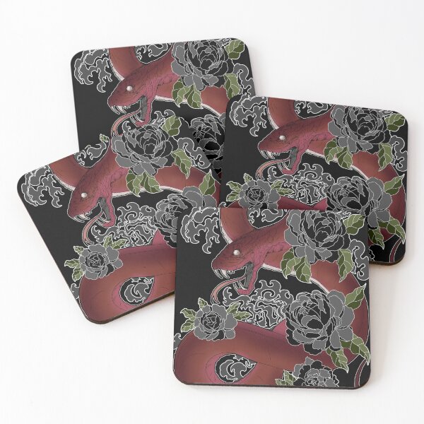 Item preview, Red Snake and Black Flowers Design Japanese Art Style designed and sold by Redgy Art.