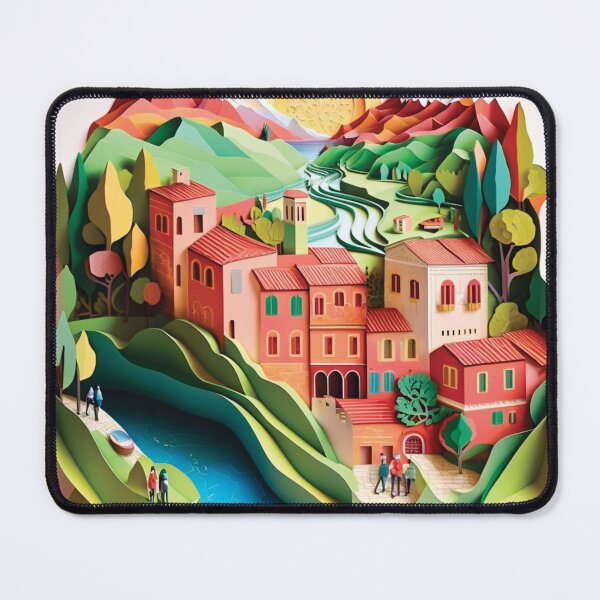 Item preview, beautiful dutch village with river and mountains, paper cut style designed and sold by artpapercuts.