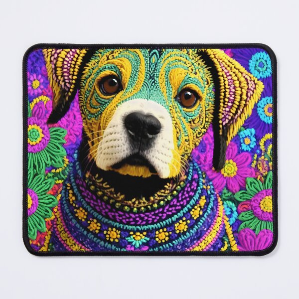 Item preview, Happy Dog Tilting His Head - Flowers DMT Hippie Style designed and sold by Aaron2610.