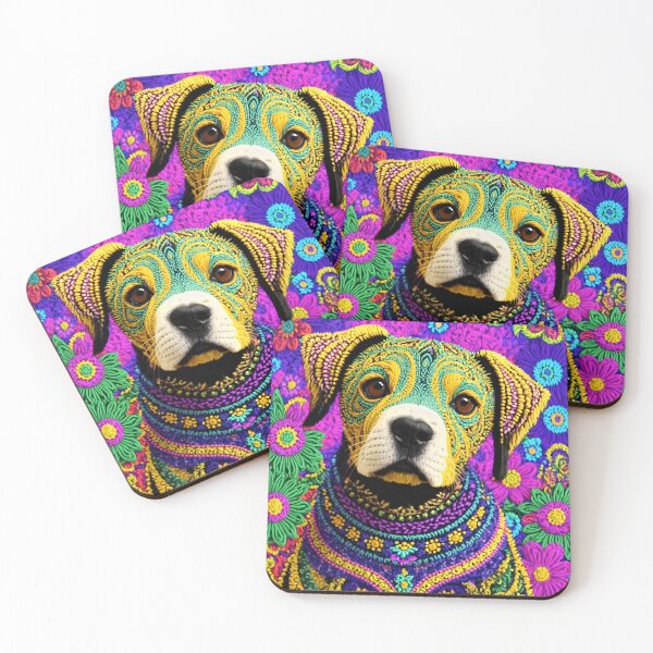 Item preview, Happy Dog Tilting His Head - Flowers DMT Hippie Style designed and sold by Aaron2610.