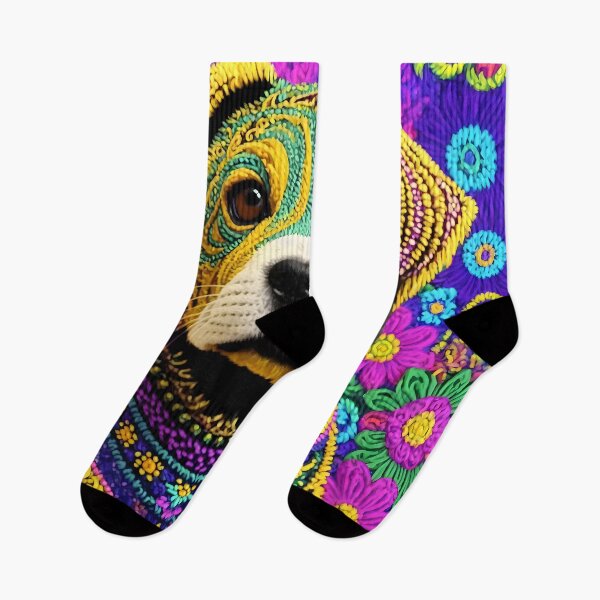 Item preview, Happy Dog Tilting His Head - Flowers DMT Hippie Style designed and sold by Aaron2610.