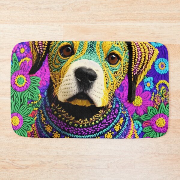 Item preview, Happy Dog Tilting His Head - Flowers DMT Hippie Style designed and sold by Aaron2610.