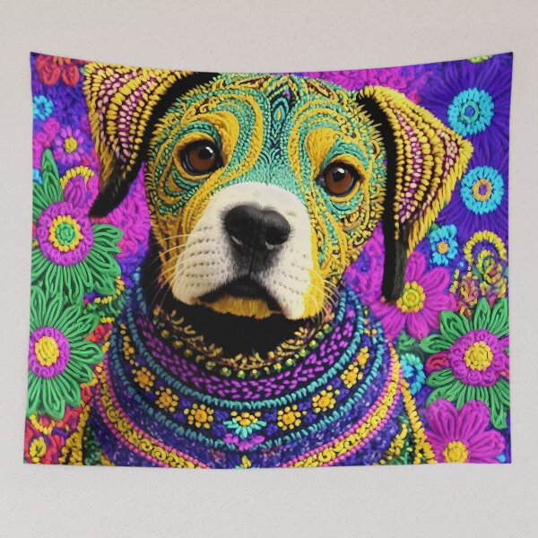 Item preview, Happy Dog Tilting His Head - Flowers DMT Hippie Style designed and sold by Aaron2610.