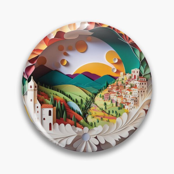 Item preview, European town with mountains and trees, paper cut style designed and sold by artpapercuts.