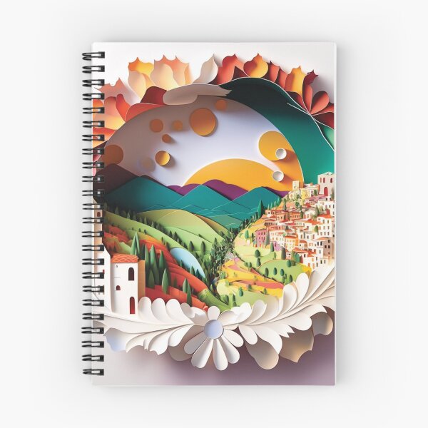 Item preview, European town with mountains and trees, paper cut style designed and sold by artpapercuts.