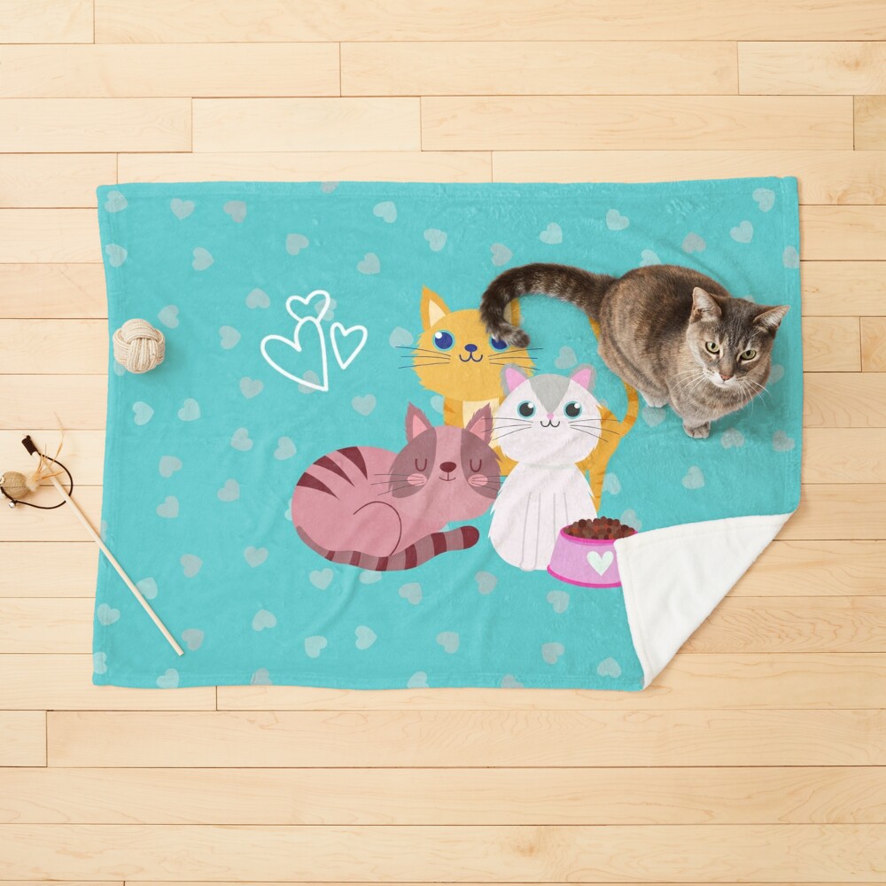 Cute Cat Trio With Hearts  Pet Mat for Sale by BrookndaleCraft