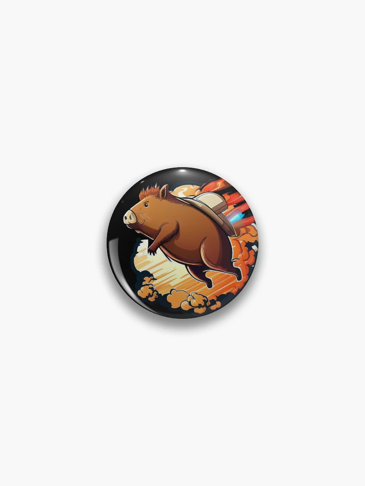 Thumbnail 1 of 3, Pin, Jetpack Capybara designed and sold by RandomForestBot.