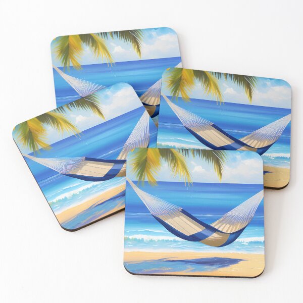 Item preview, Paradise island: Beach, Palm Tree, and Hammock, Oil painting designed and sold by ArtificialMinds.
