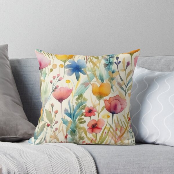 Aperçu de l'œuvre Motif floral aquarelle orange-vert-bleu-blanc créée et vendue par ModernMakerMX.