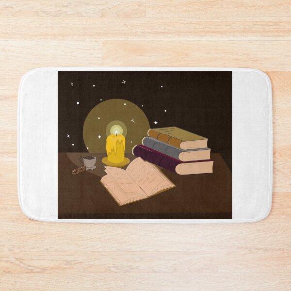 Item preview, candle on the table and books, designed and sold by GalynaLB.
