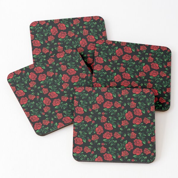 Item preview,  Chic Floral Pattern of  Red Roses on Black Background designed and sold by Iryna-Design.