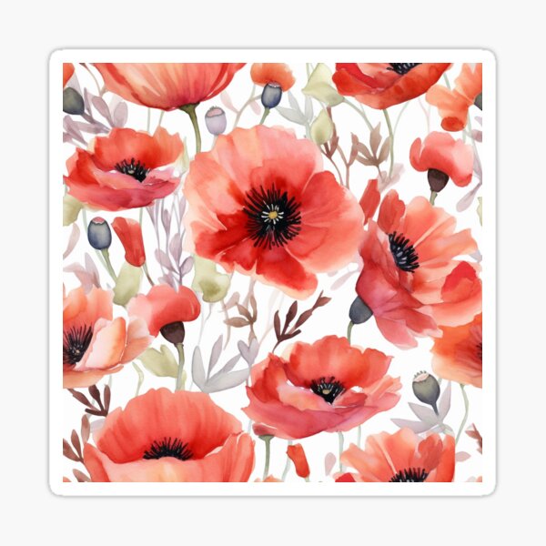 Item preview, Poppy watercolor floral pattern designed and sold by ZolwPodroznik.