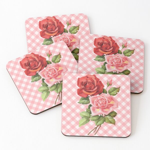 Item preview, Vintage Pink & Red Roses Summer Floral Gingham Pattern designed and sold by Secondhand-Rose.