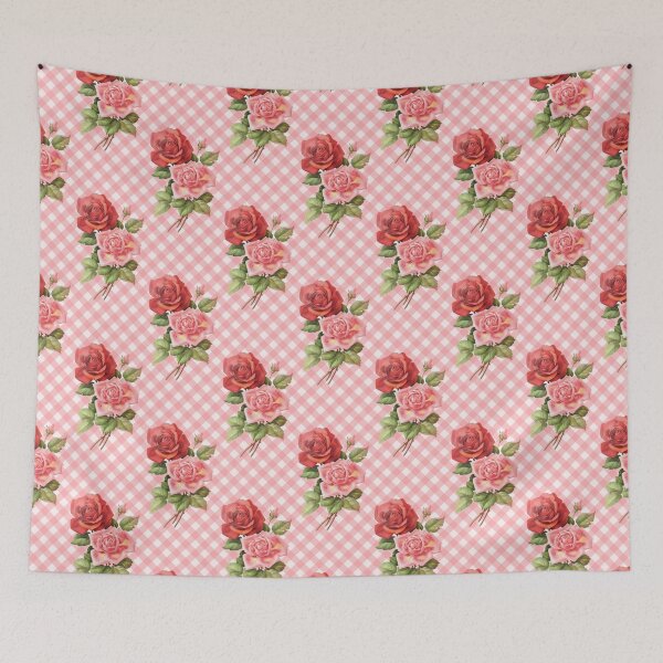 Item preview, Vintage Pink & Red Roses Summer Floral Gingham Pattern designed and sold by Secondhand-Rose.