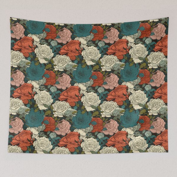 Item preview, Hokusai-Inspired Vintage Comic Style Roses Pattern - Vibrant Timeless Floral Beauty designed and sold by TopArtsy.