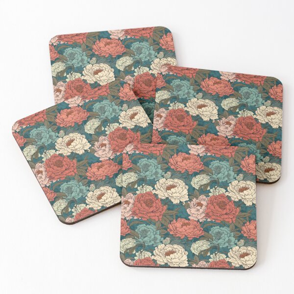 Item preview, Hokusai-Inspired Vintage Comic Style Peonies Pattern - Lush Floral Opulence in Vibrant Colors designed and sold by TopArtsy.