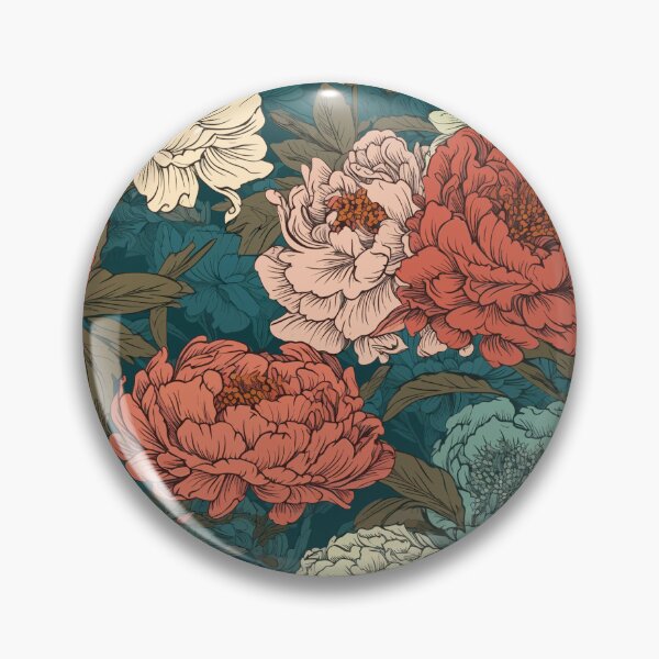 Item preview, Hokusai-Inspired Vintage Comic Style Peonies Pattern - Lush Floral Opulence in Vibrant Colors designed and sold by TopArtsy.