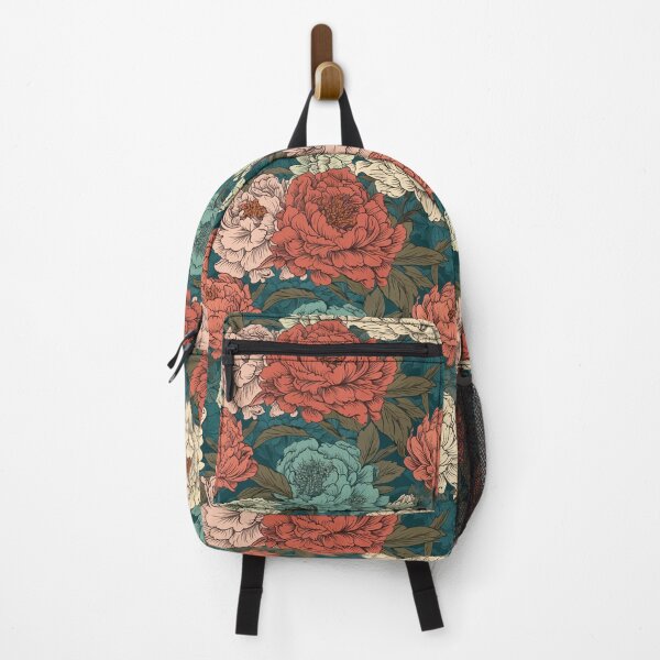 Item preview, Hokusai-Inspired Vintage Comic Style Peonies Pattern - Lush Floral Opulence in Vibrant Colors designed and sold by TopArtsy.