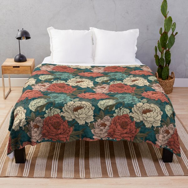 Item preview, Hokusai-Inspired Vintage Comic Style Peonies Pattern - Lush Floral Opulence in Vibrant Colors designed and sold by TopArtsy.