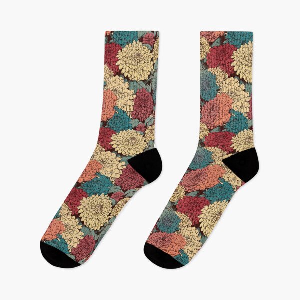 Item preview, Hokusai-Inspired Vintage Comic Style Dahlias Pattern - Vibrant Sophisticated Romance and Botanical Charm designed and sold by TopArtsy.