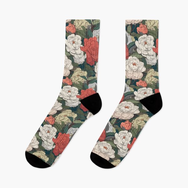 Item preview, Hokusai-Inspired Vintage Comic Style Camellias Pattern - Vibrant Timeless Elegance and Graceful Beauty designed and sold by TopArtsy.