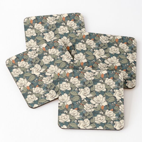 Item preview, Hokusai-Inspired Vintage Comic Style Gardenias Pattern - Fragrant and Elegant Blooms in Vibrant Colors designed and sold by TopArtsy.