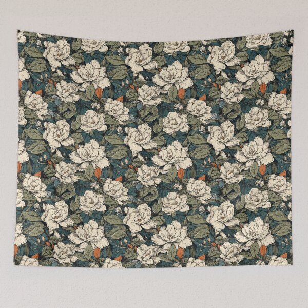Item preview, Hokusai-Inspired Vintage Comic Style Gardenias Pattern - Fragrant and Elegant Blooms in Vibrant Colors designed and sold by TopArtsy.