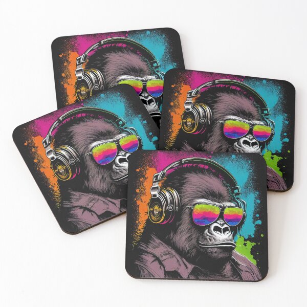 Item preview, Colorful Gorilla DJ with Headphones and Sunglasses designed and sold by Brainless Art.