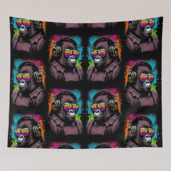 Item preview, Colorful Gorilla DJ with Headphones and Sunglasses designed and sold by Brainless Art.