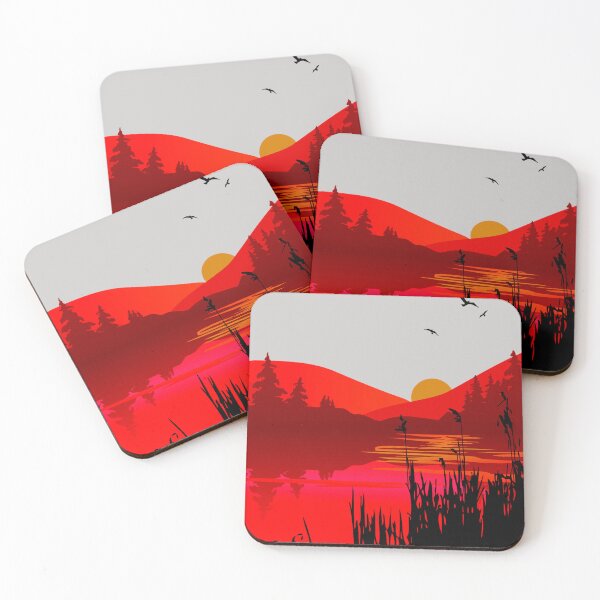 Item preview, Red Sunset Lake House Beach Water Nature designed and sold by ChristinasMess.