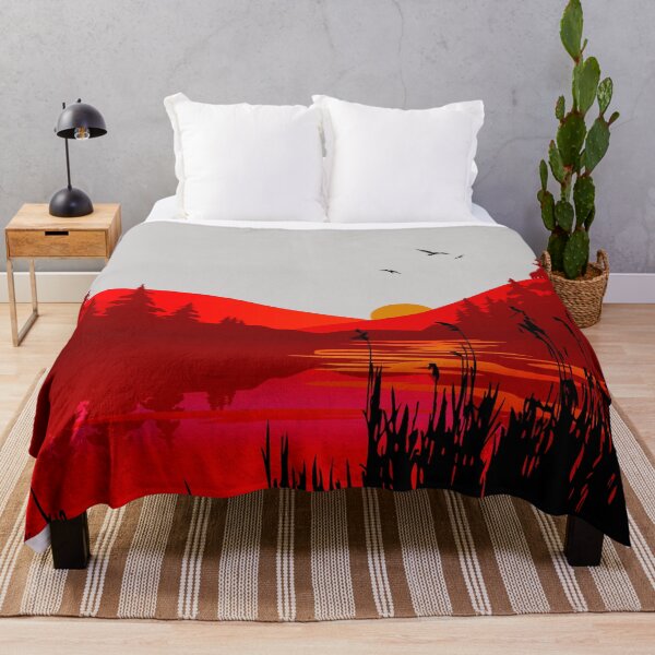 Item preview, Red Sunset Lake House Beach Water Nature designed and sold by ChristinasMess.