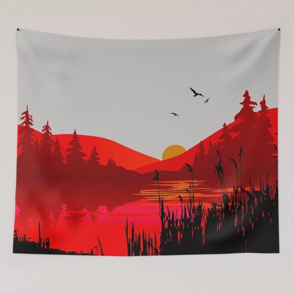 Item preview, Red Sunset Lake House Beach Water Nature designed and sold by ChristinasMess.
