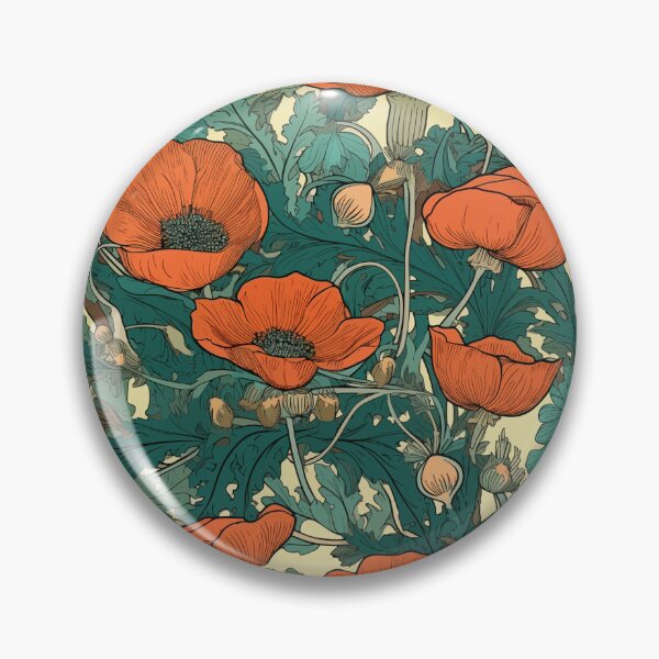 Item preview, Mucha-Inspired Vintage Art Nouveau Poppies Pattern - Vibrant Colors and Graceful Curves designed and sold by TopArtsy.
