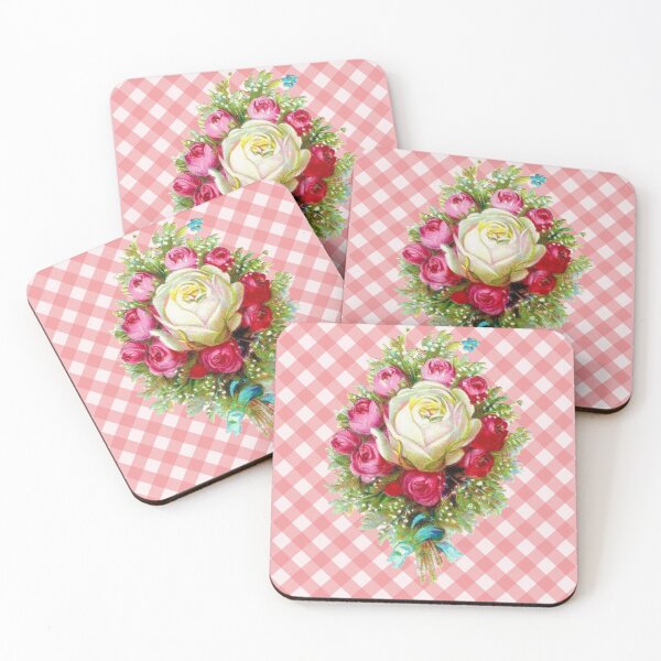 Item preview, Vintage Red and White Roses Bouquet Summer Floral Gingham Pattern designed and sold by Secondhand-Rose.