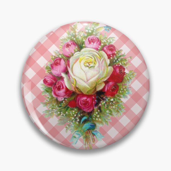 Item preview, Vintage Red and White Roses Bouquet Summer Floral Gingham Pattern designed and sold by Secondhand-Rose.