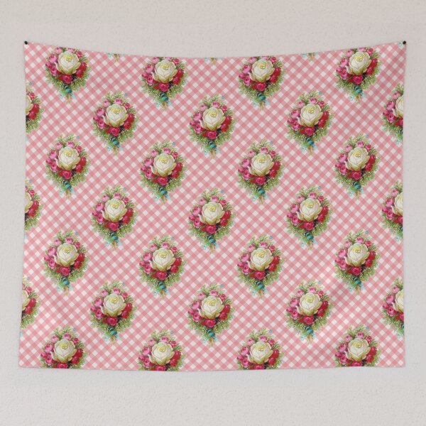 Item preview, Vintage Red and White Roses Bouquet Summer Floral Gingham Pattern designed and sold by Secondhand-Rose.