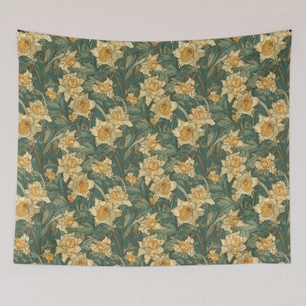Item preview, Mucha-Inspired Vintage Art Nouveau Daffodils Pattern - Vibrant Springtime Charm and Elegance designed and sold by TopArtsy.