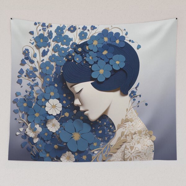 Item preview, Girl with Silver and Blue Decorative Flowers designed and sold by Juliascutecornr.
