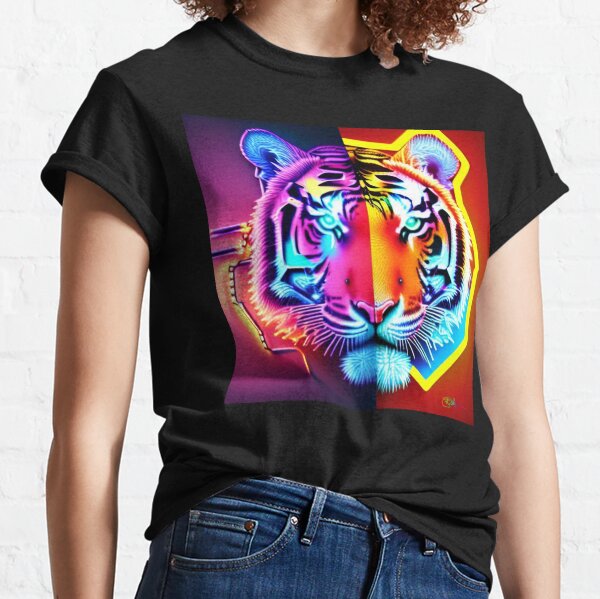 New Girls Tiger Face Print Glitter Multi Color Top T Shirt