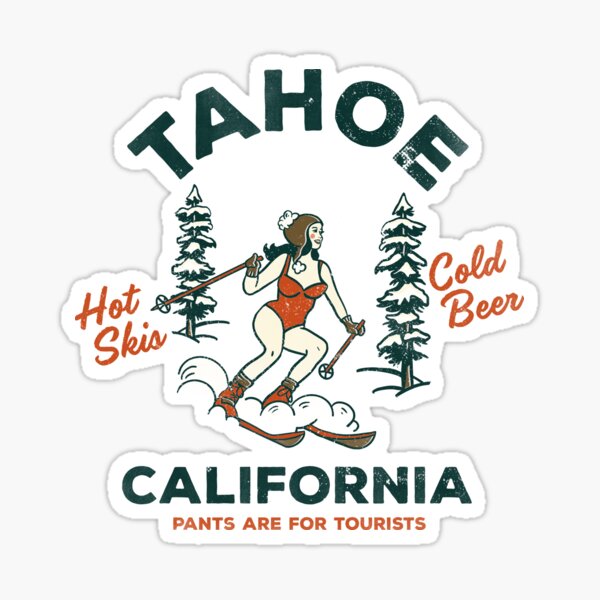 Item preview, Lake Tahoe, California Funny Retro Pinup Girl Ski Bunny Art. Party & Beer Lover Skiing Gift  designed and sold by The Whiskey Ginger Design Shop.