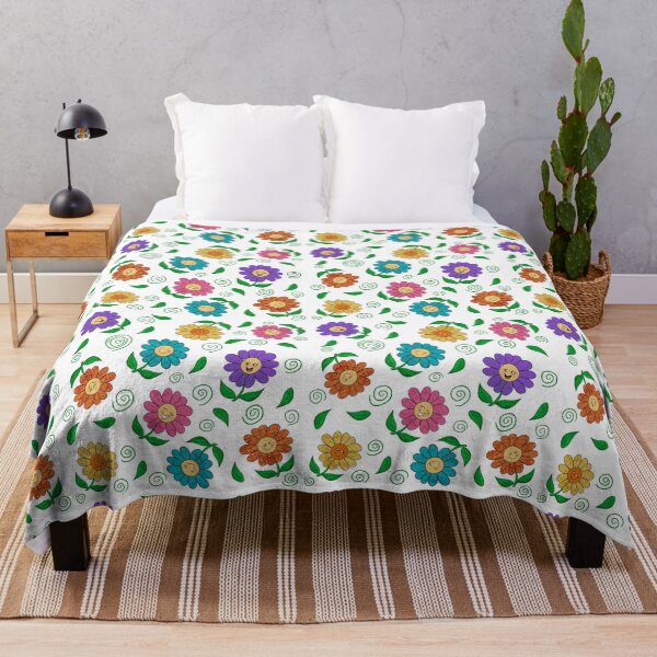 Happy Colorful Flowers Throw Blanket