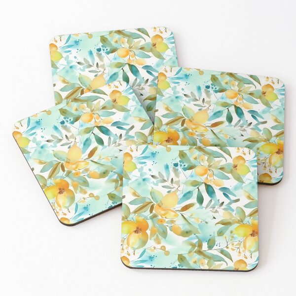 Item preview, Summer Fruit and Flowers Abstract Aqua and Orange Watercolor designed and sold by ClairesPatterns.